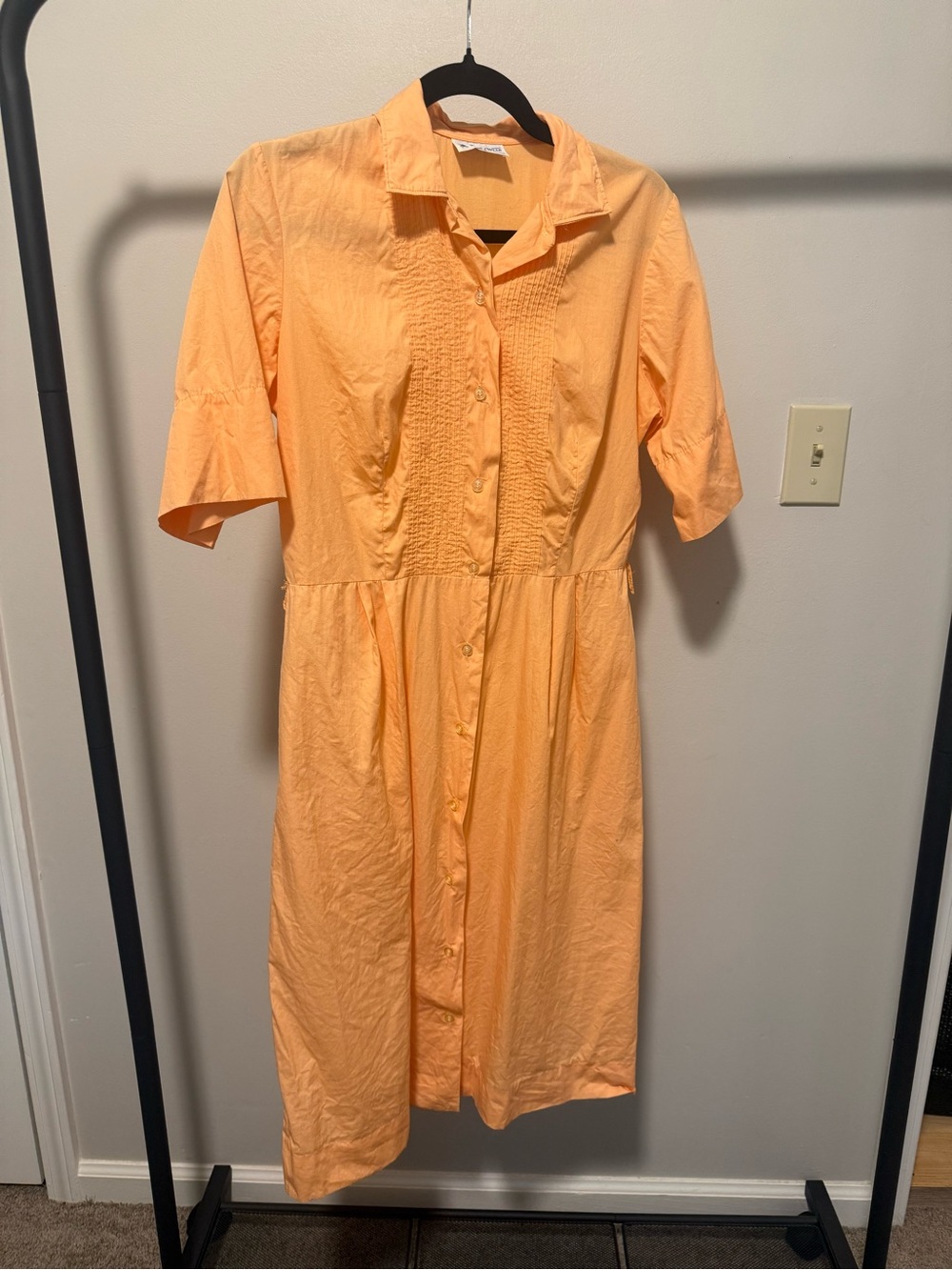 100% Cotton Vintage Wash & Wear Peach Cotton Front Button Dress